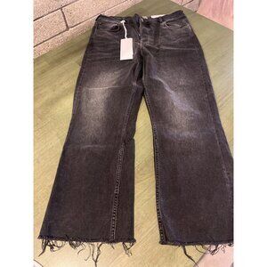 Boyish High-Rise Straight-Leg Distressed Black Denim Jeans W/ Frayed Hem For Wom